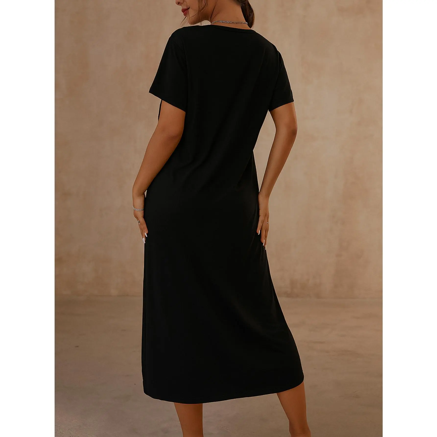 maternity jersey wrap dress Angel Maternity Maternity Classic Wrap Feeding Dress in Black main image 1