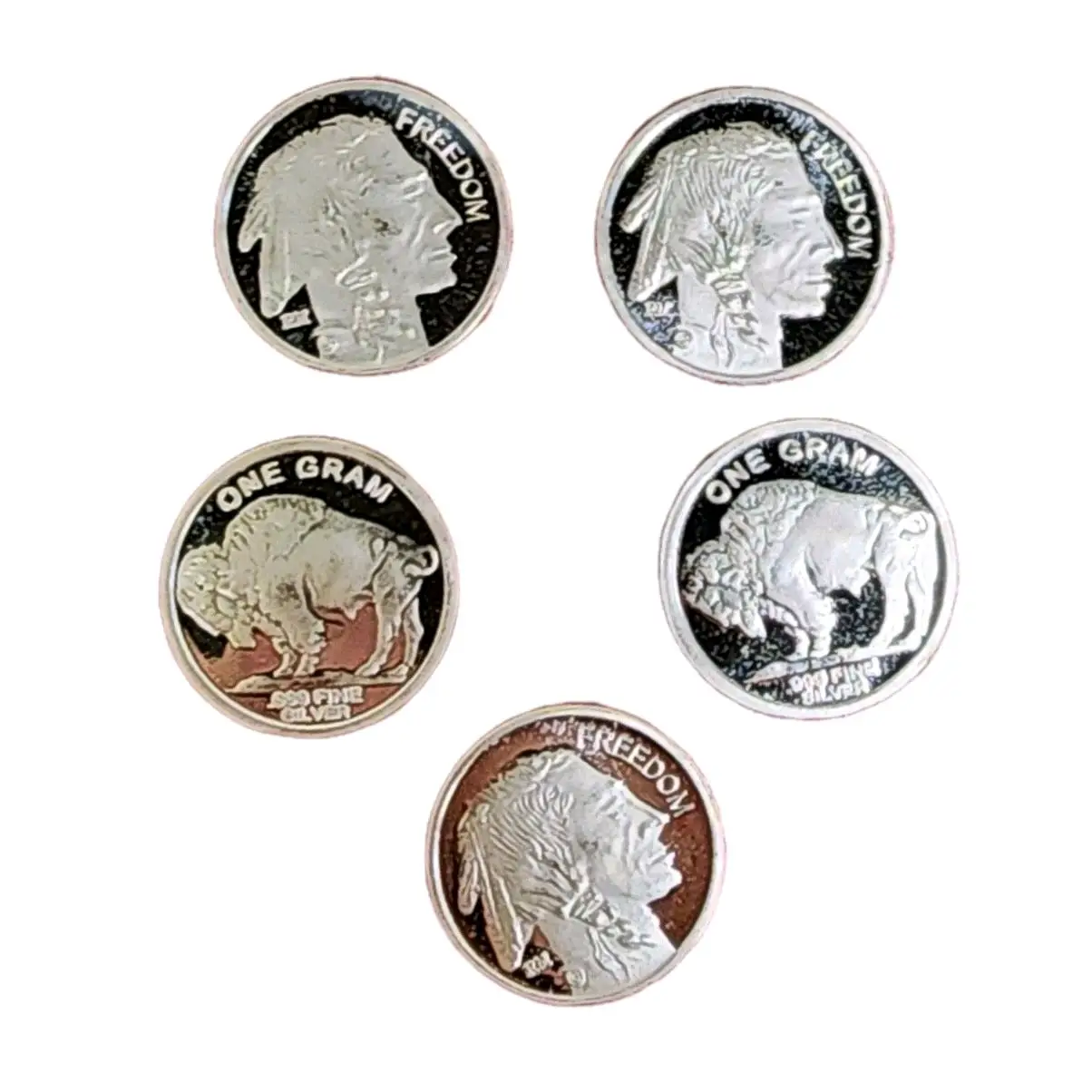Lot of 5 One Gram .999 Silver Buffalo Freedom Charms