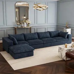 【3 Packages Shipping】EyiSean 157.6" Oversized Modular Sectional Couch, No Assembly Required, Comfy Plush Corduroy 4-Seater Boneless Couch with Ottoman, Modern Deep Seat Upholstered Cloud Sofa with Soft Pillow, for Lving Room, Apartment, Bedroom