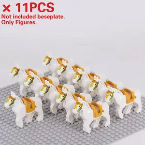 Medieval Military Sets Cavalry Figures War Horse Animals Building Blocks Parts Knight Weapons Accessories Toys for kids gifts