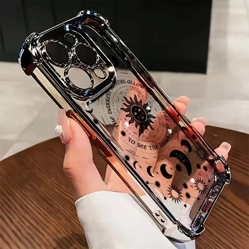 Electroplated Four Corner Anti-Fall  Celestial Sun Moon Design Phone Case for IPhone 16 Pro Max 15 Plus 14 13 12 11 E Shockproof Transparent Protective Cover