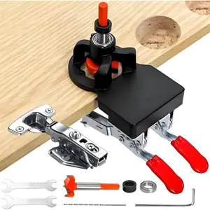 Concealed Hinge Jig, 35 MM Metal Accurate Positioning Hinge Hole Punch with Quick Clamp, Adjustable Cabinet Door Hole Drilling Guide Jig Mounting Tool for Woodworking, Wooden Furniture