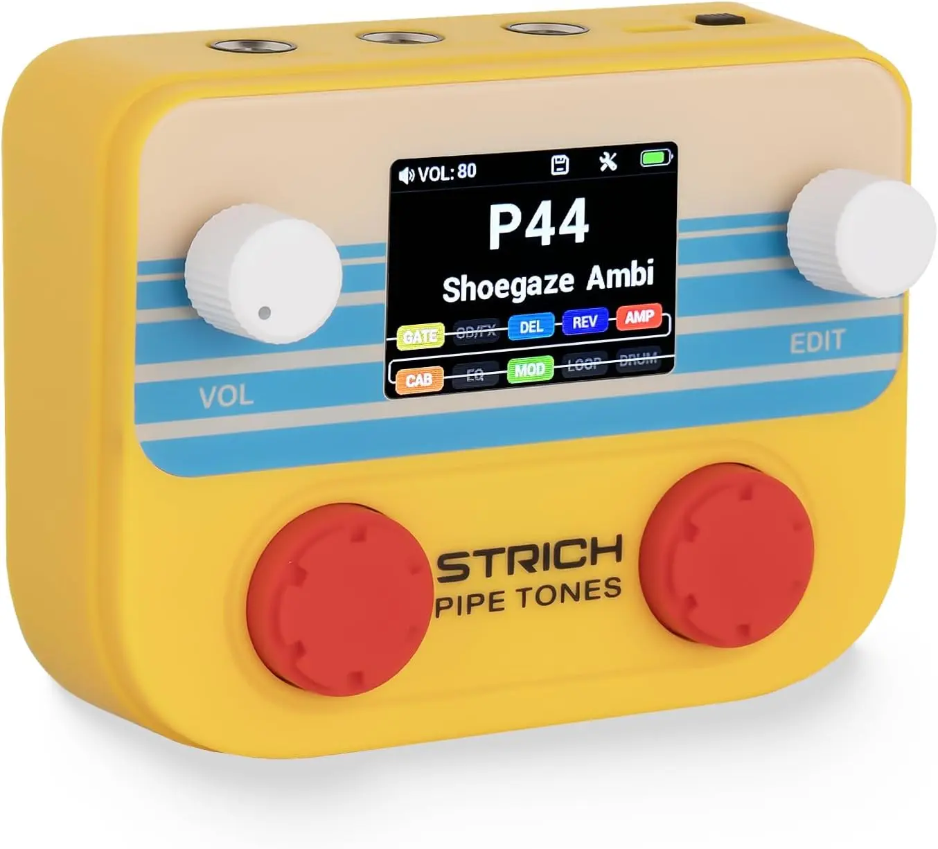 STRICH Pipe Tones Guitar Effects Pedal, 125 Effects Multi Effects Processor, 40s Looper, 100 Drum Rhythms, USB Audio Interface, Rechargeable Guitar Pedal for Guitar & Bass