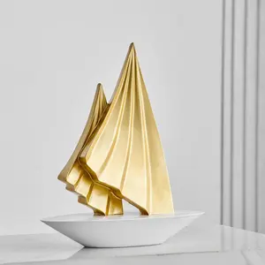 Home Decor Modern Art Resin Statue Table Decoration-Gold Boat Resin Home Decorations for Living Room Dining Room Coffee Table Centerpiece Shelf Decor