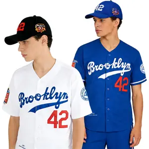 Men's #42 Brooklyn Baseball hat Jersey  Sewing Embroidery Large Size Short-Sleeved Shirt Vintage black hat Hip Hop Style Sports Top Polyester Mesh Ventilation Outdoor Sportswear Blue White High Quality Sweatshirt S-3XL Dodge Fan peripheral equipment