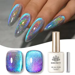 BORN PRETTY Holo Cat Eye Magnetic Gel Nail Polish Holographic Rainbow Blue Purple Soak Off U V LED Gel Polish Nail Art Design Manicure Salon Style DIY At Home 15ML Gel Nail Polish
