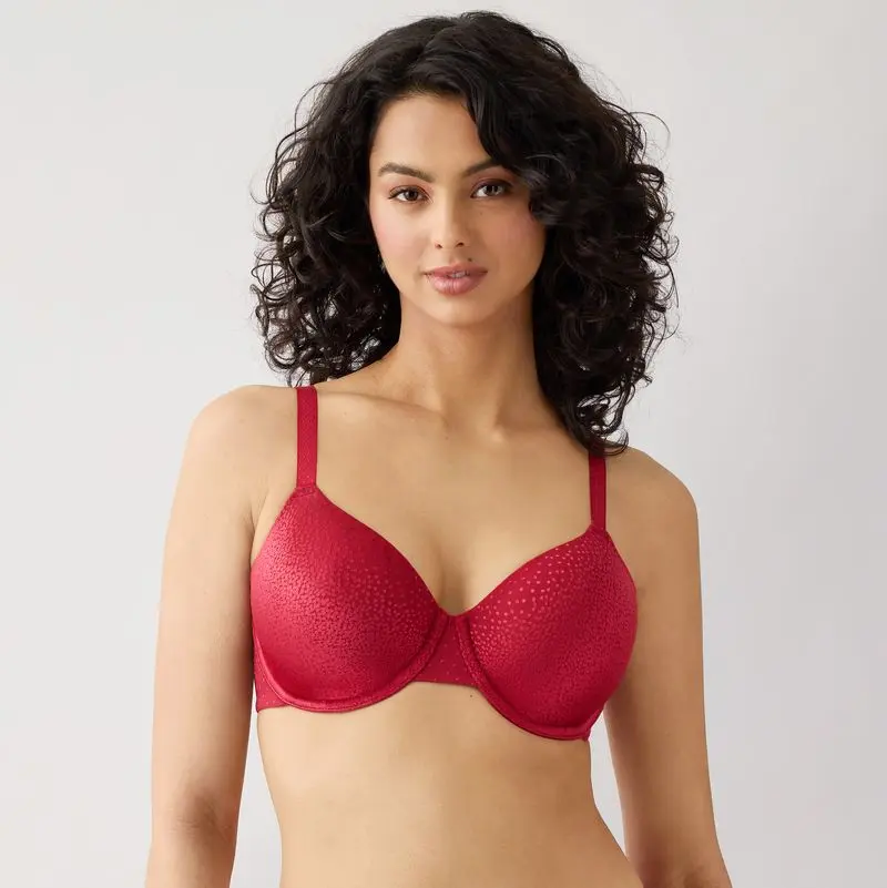 Women's Wacoal Back Appeal Underwire Bra - Regina Red(643), 32DD Nylon Blend, Comfy Smooth Matching Style, Adjustable Straps, Versatile Bikini Underlay Use, Polka Dot, Micro Thin Spacer Band, Strappy Back, Pretty Sheen, Back and Side Smoothing, Bikini-Sha
