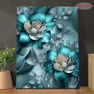 1 piece of elegant cyan and silver floral canvas art, with LED lights and beads - 2D flat, wrapped in a wooden frame, perfect for bedroom, living room, bathroom, and kitchen decoration, indoor wall hanging decoration, indoor wall decor| Modern Wall Art
