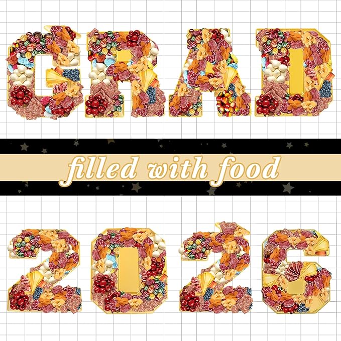2026 Graduation Number Fillable Charcuterie Boxes - 4 Pcs 13.7" Disposable Mache Paper Trays Containers for Chocolate Candy Cookie Treats Grad Favors, Party Table Decor Centerpiece Ideas, Celebration Grad Gifts for Daughter Son Grad Party Supplies