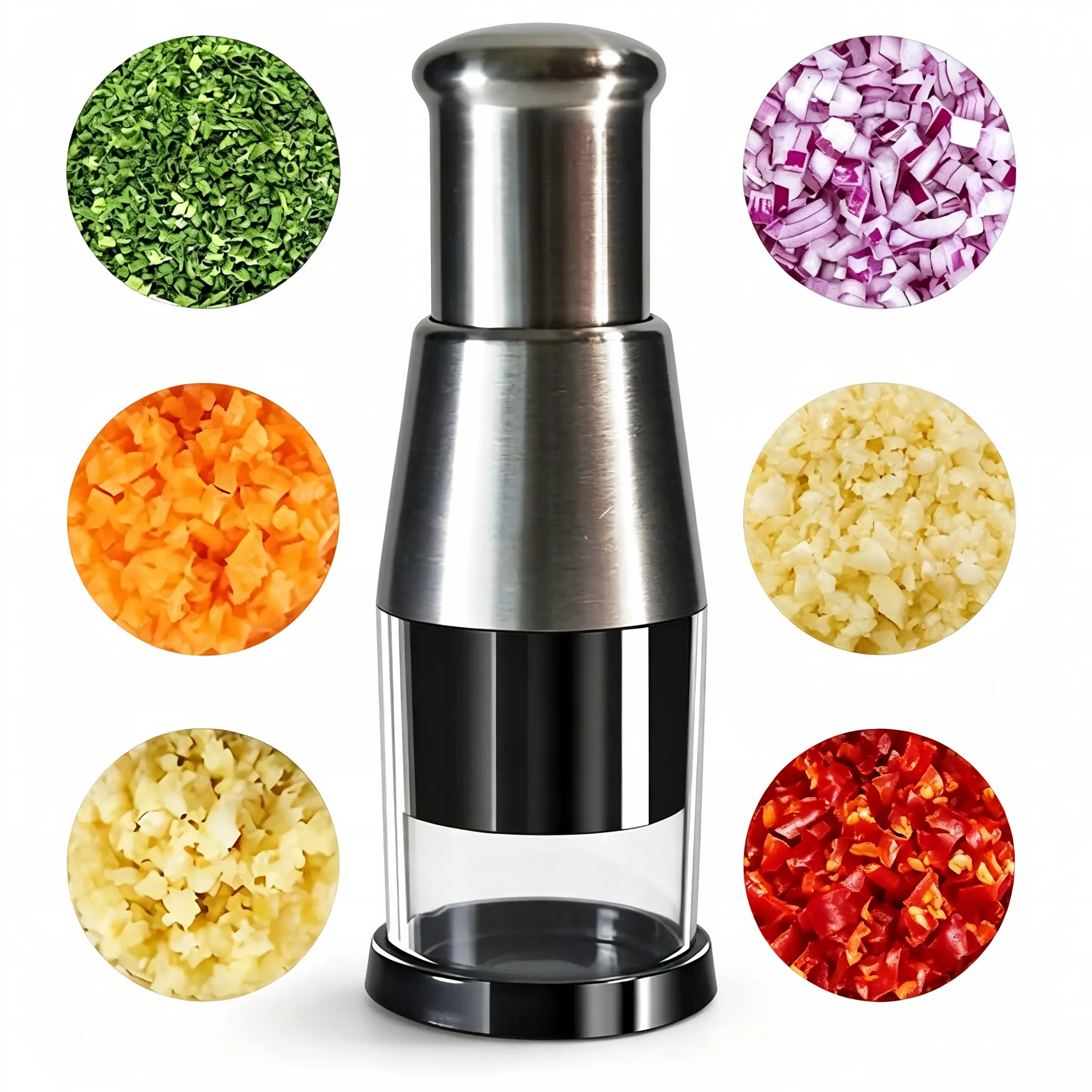 Portable Manual Vegetable Chopper, Stainless Steel Garlic & Onion Cutter, Multifunctional Food Prep Tool for Garlic, Onion, Carrot, Pepper, Green Onion and More, Easy Clean Kitchen Essential