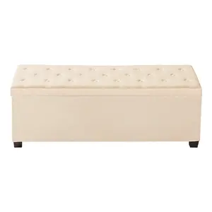 Storage Ottoman Bench, Button-Tufted End of Bed Bench with Side Bags, Flip-up Upholstered Storage Chest with Metal Frame, Linen Bed Ottoman for Living Room, Bedroom, Entryway, Office, Beige