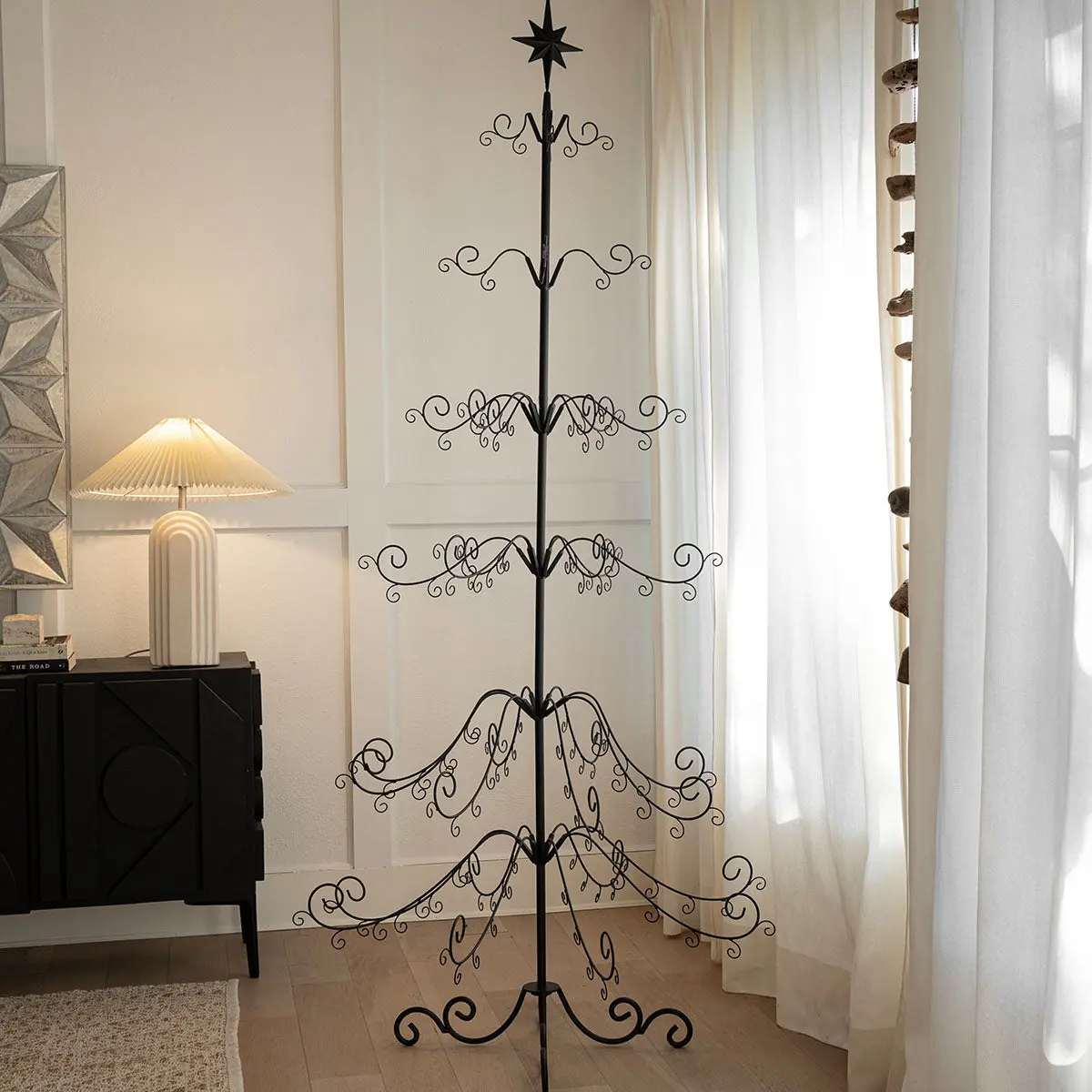 BARTON Sturdy Wrought Iron Christmas Tree Ornament Hanging Display Stand Holder - 6.4 ft Tall Organiser with Wire Hooks for Home Organization, Holiday Decor, Large Stand Racks & Displays