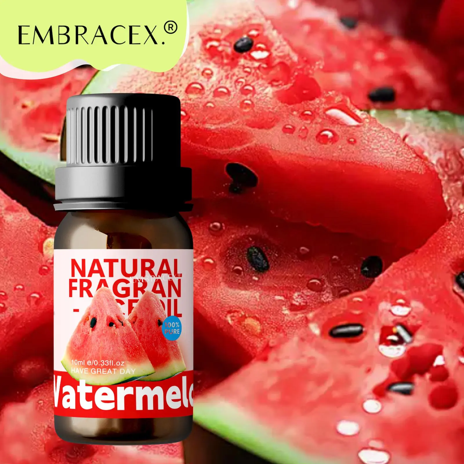 10ML Watermelon Essential Oil, Summer Cool Aromatic Fruity Scented Fragrance Oil for DIY Soap and Candle Making, Non-alcoholic Long-lasting Scent for Home and Body, Perfume, Natural Scent