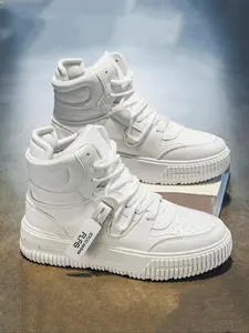 Men's Fashionable Letter Label Lace Up High Top Skate Shoes, Casual Comfortable Sports Shoes for Daily Wear, Male All-match Round Toe Shoes for Daily Wear, Sneakers Trainers