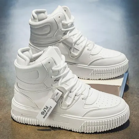 Men's Fashionable Letter Label Lace Up High Top Style Skate Shoes, Streetwear Footwear, Casual Comfortable Sports Shoes for Daily Wear, Male All-match Round Toe Shoes for Daily Wear, Sneakers Trainers