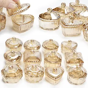 Multi-functional nail art amber champagne color capped glass crystal cup irregular jewelry crystal liquid cup nail art pen cup cleaning special tool