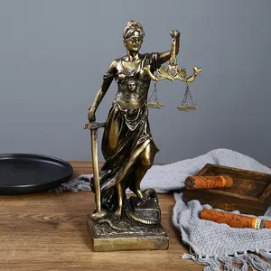Ancient Copper Goddess Themis Sculpture Statue, Lawyer Office Fairness Mini Statue, Justice Legal Scale Ornament, Decorative Art Piece