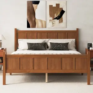 ARCH Queen Size Flat Panel Bed with Headboard & Footboard, Minimalist Modern Platform Bed with Wood Grain Finish, Shaker and Farmhouse Style Design, Sleek and Functional Bedroom Furniture,Light Walnut