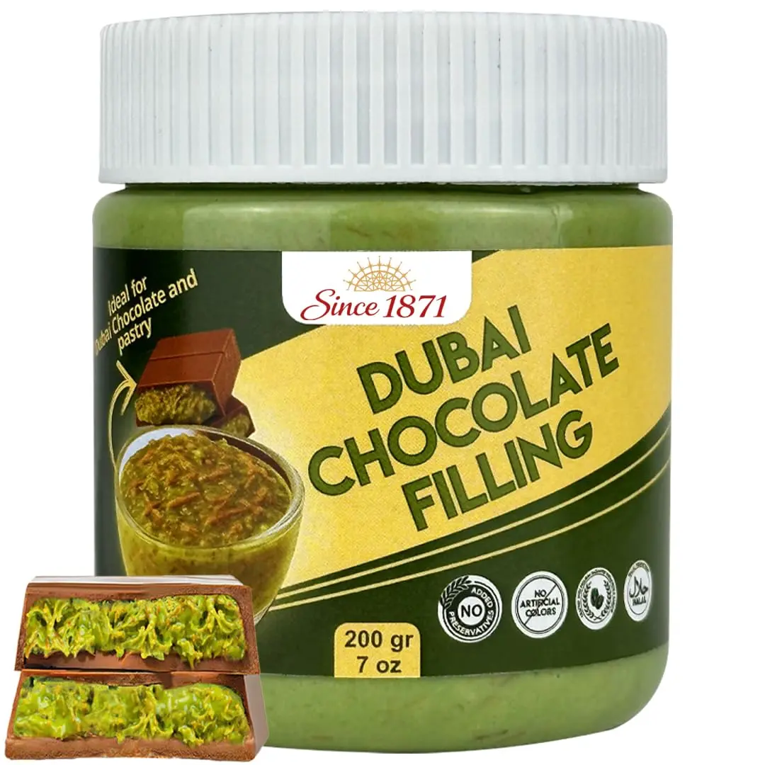 Gulluoglu Dubai Chocolate Filling – 200g 7oz Pistachio Cream with Crispy Kadayif | Middle Eastern Gourmet Dessert Best Ingredient For Pastries & Desserts | Rich, Crunchy & Decadent Treat