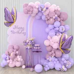 Purple Butterfly Balloon Garland Arch Kit,133pcs Pastel Pink Latex Balloon,Butterfly Foil Balloon Girls Birthday Party Decoration Baby Shower Decor birthday party