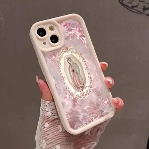 Pink Virgin Mary TPU Case for iPhone 17 Pro Max 16 16e 15 14 Plus 13 12 Mini 11 Air X XS Straight Edge Drop-Resistant Rugged Durable Cover Shell Gift 2D printing Protection Silicone