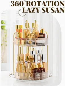 Bathroom Organizer Countertop, Rotating Makeup Organizer for Vanity, 2-Tier Make Up Organizers and Storage, Vanity Tray Shelf for Cosmetic, Skin Care, Lotions