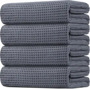 HOMEXCEL Waffle Bath Towels Set 4 Pack, Premium Microfiber Bathroom Towels, Ultra Soft, Lightweight, Highly Absorbent and Quick Dry Towel for Bathroom, Gym, Shower, Hotel, and Spa, 30 x 60 Inch, Grey Blue Black White