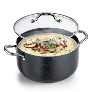 Aluminum Stock Pot, 8-Quart Nonstick Ceramic Coated Pot with Glass Lid, PFOA-Free, PFAS-Free, Compatible with Gas Stoves, Induction Cooktops, Electric Stoves, for Soups, Stews, and Pasta