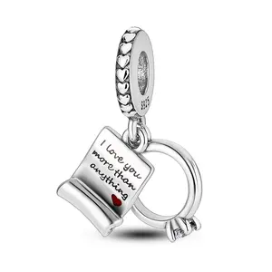 MULA S925 Silver-plated wedding vow scroll and engagement ring pendant, romantic love style jewelry gift, suitable for various important occasions, can be used with Pandora bracelets and necklaces