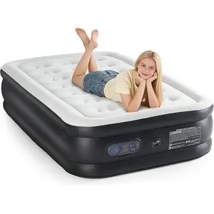 18 Inch Twin Air Mattress with Built-in High Capacity Pump - Inflatable Air Bed for Home, Camping & Guest, Double Height, Non-Slip Bottom, Portable Blow Up