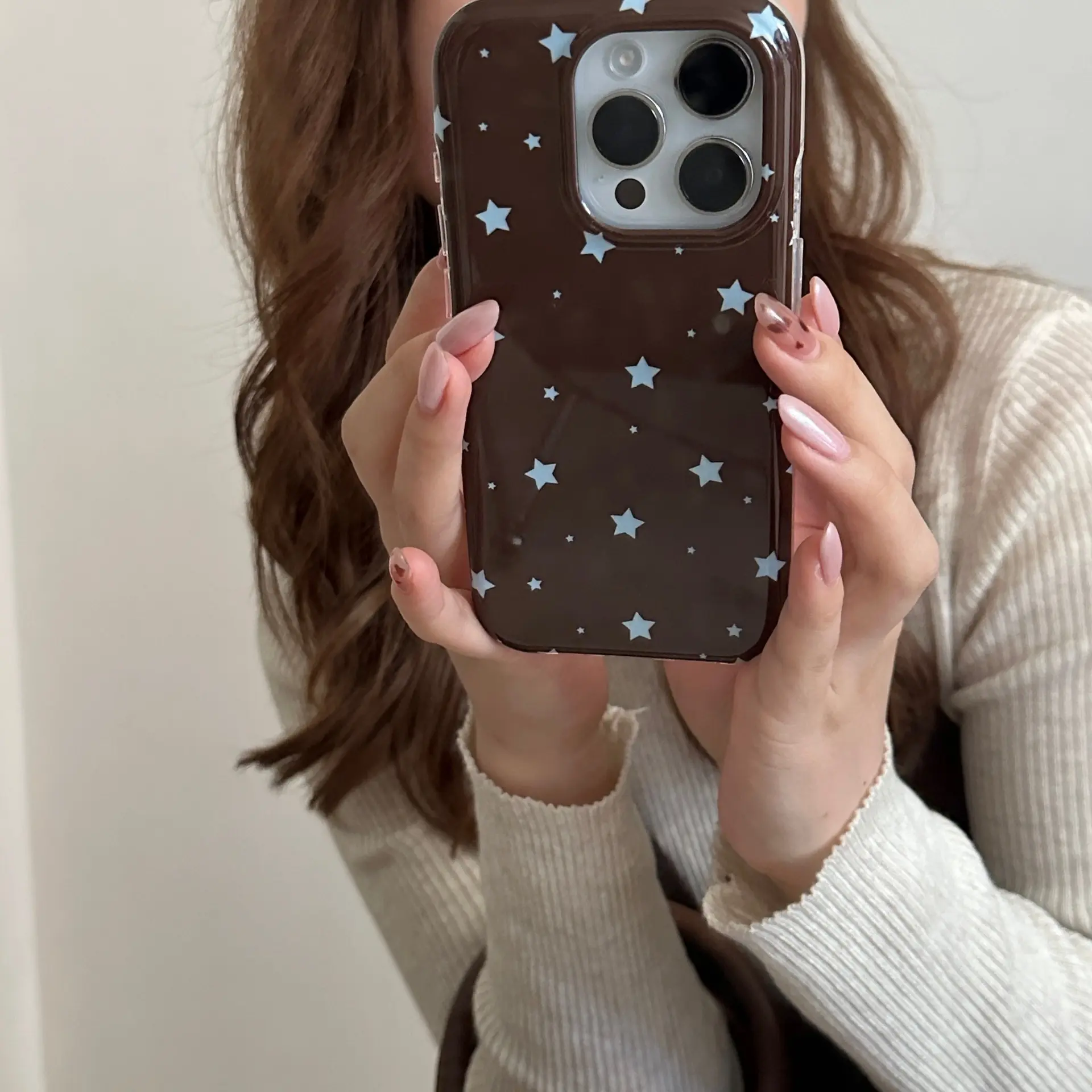 IPhone 13/14/16 Pro Max Protective Shockproof phone case Cover Protector | Brown base size pentagram | Large hole double-layer | Fashionable and simple | Suitable for iPhone 11 12 13 14 15 16 Pro Max Cellphone Accessories