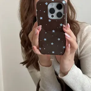 IPhone 13/14/16 Pro Max Protective phone case | Brown base size pentagram | Large hole double-layer | Fashionable and simple | Suitable for iPhone 11 12 13 14 15 16 Pro Max