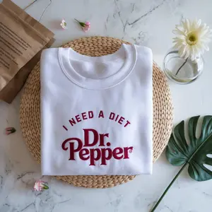 Embroidered I Need A DIET DR.PEPPER Sweatshirt, Embroidered Christmas Coke Crewneck