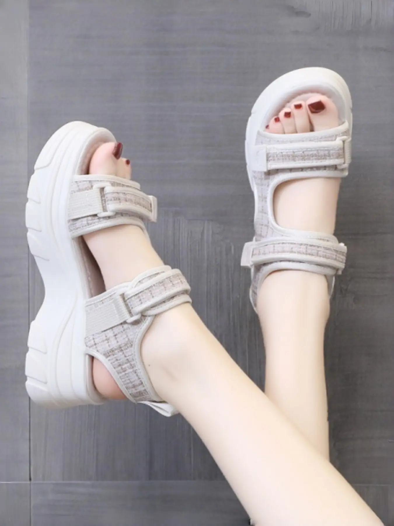 Women's Sporty Sandals Summer New Thick Sole Velcro Women's Open Toe Beach Shoes Student Casual Women's Sandals Sports Slide Sandals Open Toe Slides Summer Outdoor Sandals