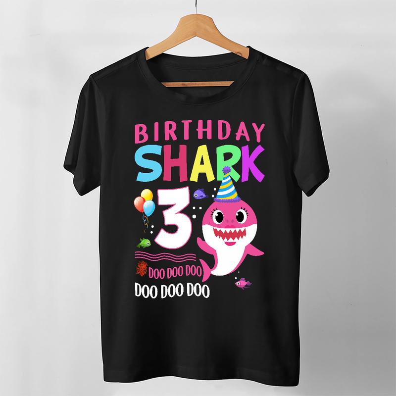 Shark 3 Years Old 3Rd Birthday Doo Doo Cloth Covering SummerTeen Trendy Shirt Handmade T Shirt