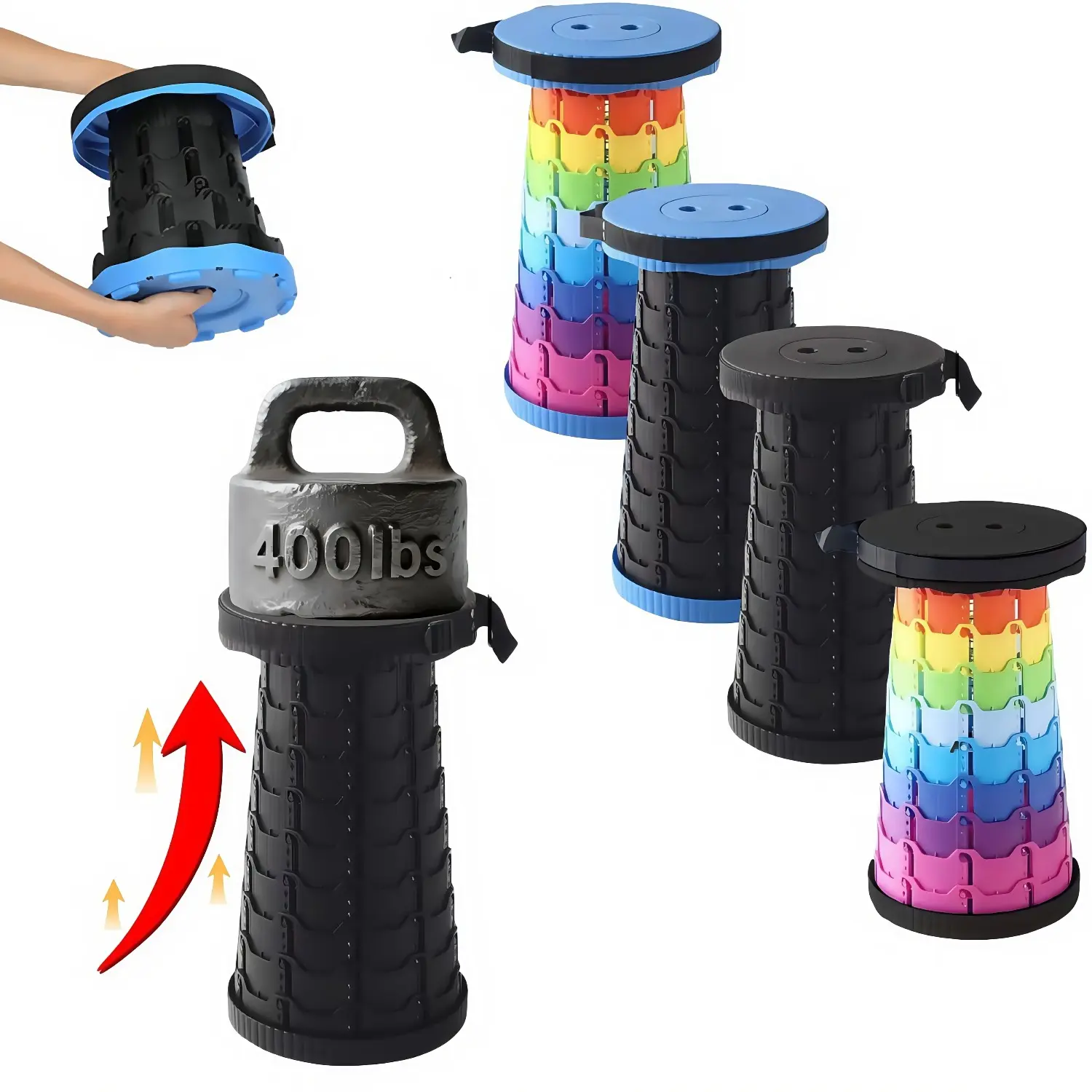 MIUVA Upgraded Folding Stool Lightweight Yet More Sturdy with Load Capacity 400lbs Portable Collapsible Stool for Camping Fishing Hiking BBQ (Black) TikTokShopBlackFriday Adjustable Seat Height