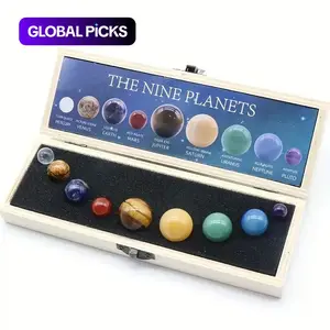 Solar System Crystal Series, 1 Box Planets Natural Stone Set, Mineral Specimen Gift Box, Holiday Gift for Science Lovers, Natural Crystal Sphere
