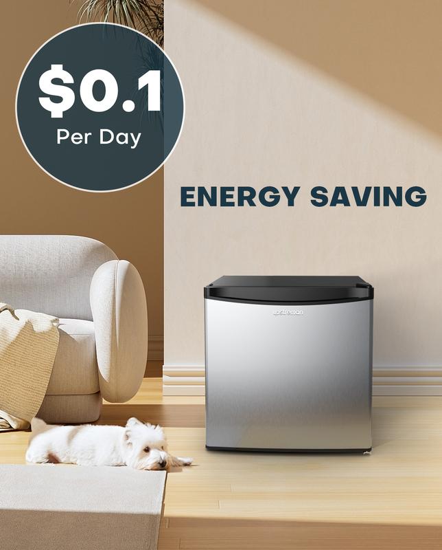 Upstreman mini fridges 1.7 Cu Ft with Freezer FR17 Adjustable Thermostat Energy Saving Low Noise Single Door Compact Refrigerator for Dorm Office Can Bedroom stainless Steel fridge mini  brands Small pantry drink fridge skincare fridge