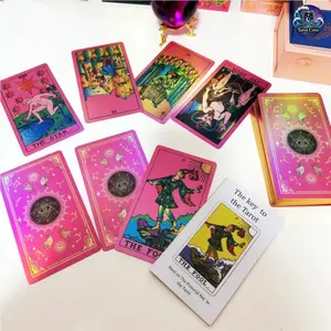 Tarot Cove Angel Eye Pink Holographic Paper Tarot Cards, Gold Foil Edges, Wrinkle Resistant Deck with Guidebook, Beginner Friendly Evil Eye Tarot Set