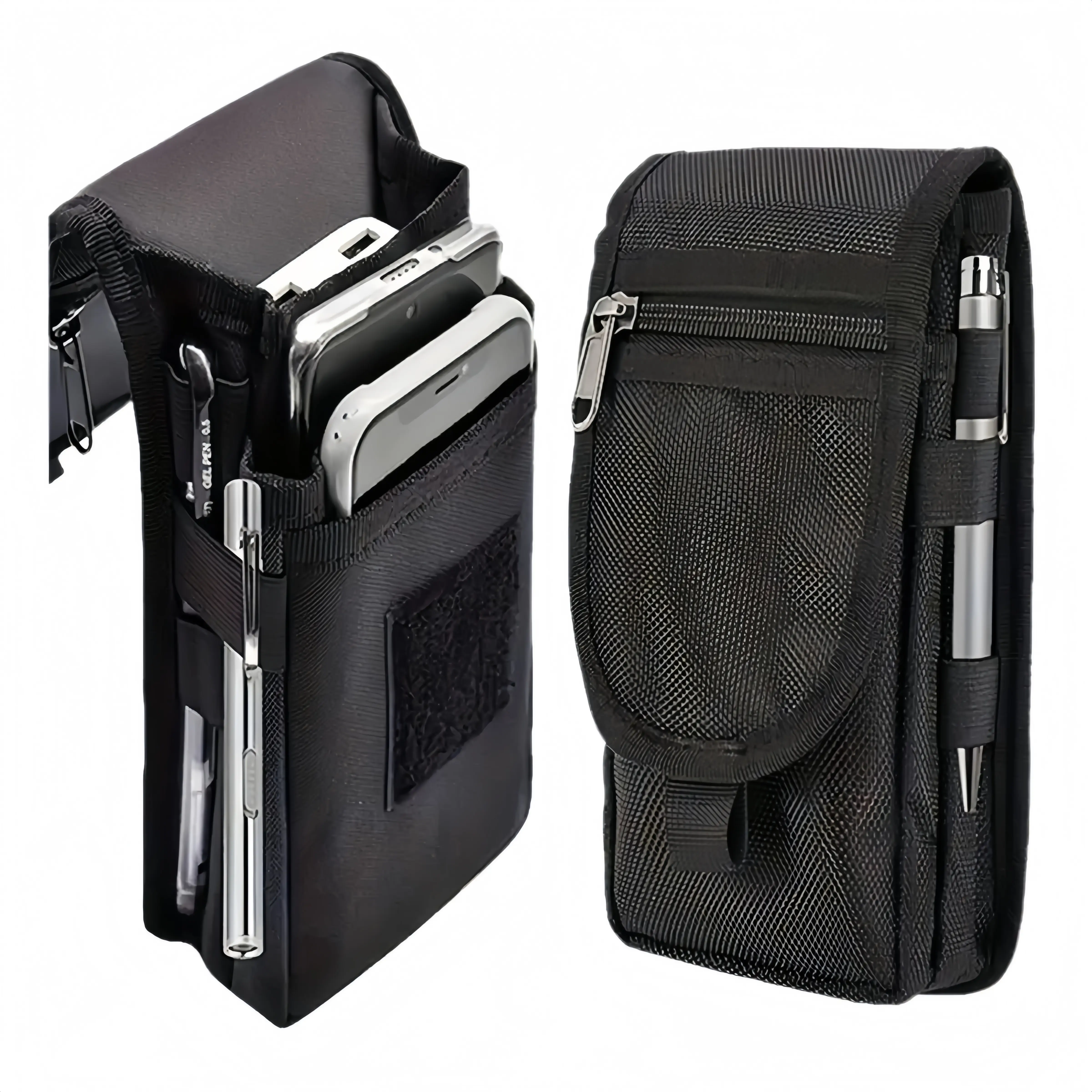 Belt Utility Pouch with Carabiner Hook, Multi-Pocket Zipper Phone Holder Bag for Tools, Work, Travel, Outdoor & Everyday Carry Lightweight Organiser