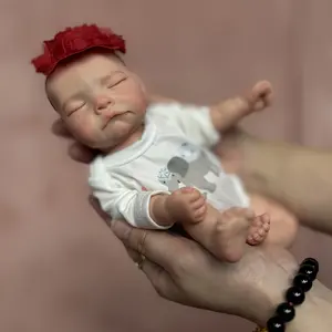 10 Inch Handmade Full Silicone Sleeping Reborn Girl With Visible Veins Soft Touch Lifelike Real Silicone Reborn Baby Girl Waterproof Painted Skin Washable Doll For Children Gift