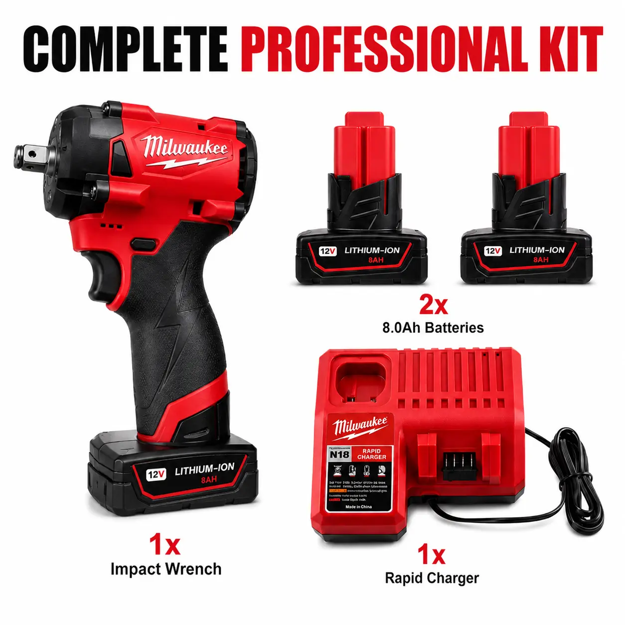Milwaukee M12 1/2" Brushless Impact Wrench 300N.m 4000RPM Power Tools for Auto Repair
