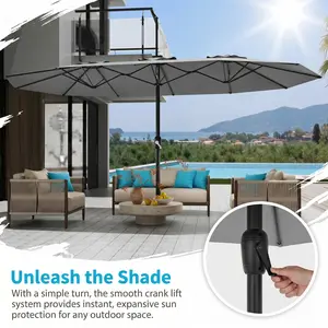 YJ-Garvee 15FT Rectangular Waterproof Anti-fade Outdoor Umbrella Patio Umbrella with Base Included Large Market Umbrellas with Crank Handle UV Protection Table Umbrellas for Outdoor, Backyard, Deck, Poolside, Grey