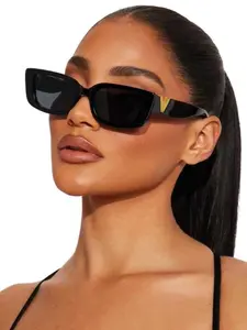 Women's Vintage Rectangle Frame Sunglasses, Trendy Casual Sunglasses for Everyday Use, Fashion Accessories for Outdoor Activities, Vintage Rectangle Shades