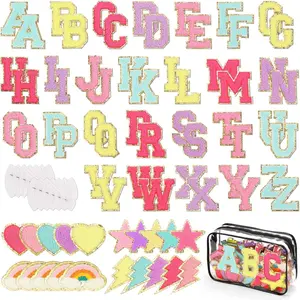 Iron on Chenille Letters Patches, 72 Pcs 2.2 Inch Self Adhesive Alphabet Patches Fuzzy Towel Embroidered Patches for Clothing Caps