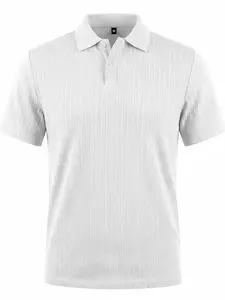 2026 New American Summer Men's Casual Knitted Texture Golf Commute Simple Short Sleeve Solid Polo Shirt, Loose-Fitting Plain Pattern