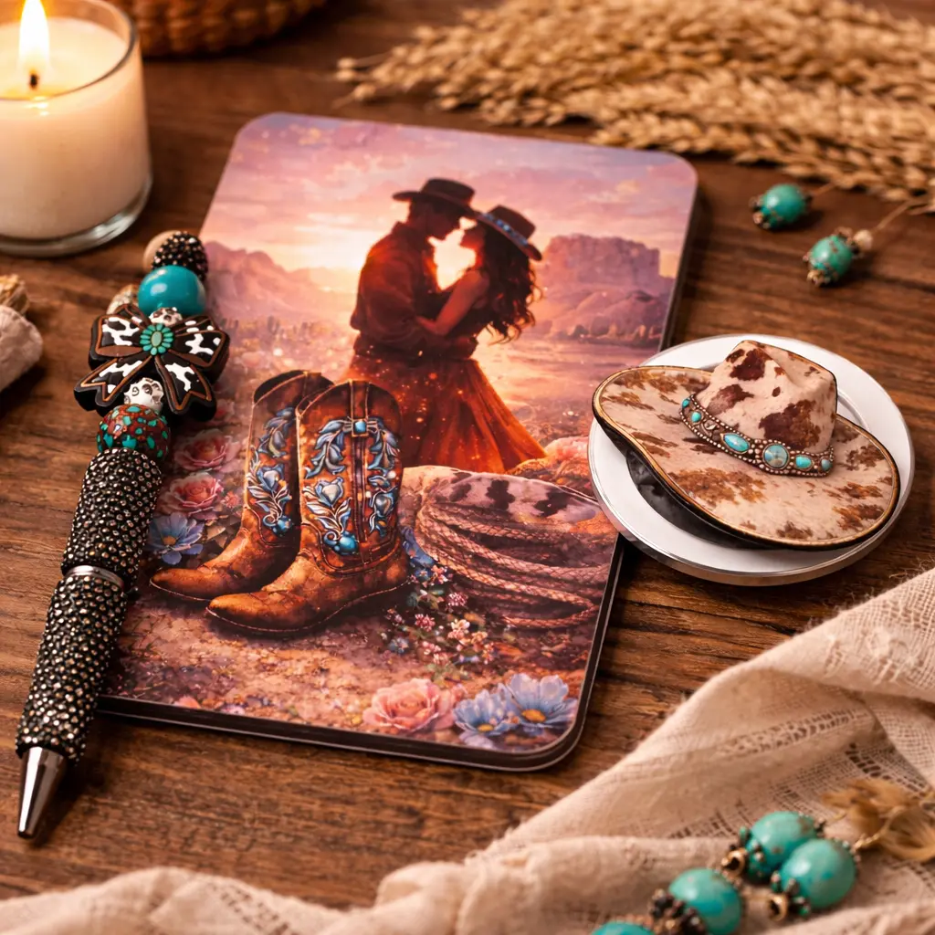 Western Romance Kindle Accessory Set | MagSafe Grip, Insert & Beaded Pen