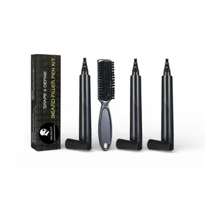 3-Pack SELZALOT Beard Pencil Filler DARK BROWN  for Men, 4-Tip Pen Kit - Waterproof, Sweat-Proof, Long-Lasting Coverage for a Fuller Beard with Brush Daily Compact Smooth