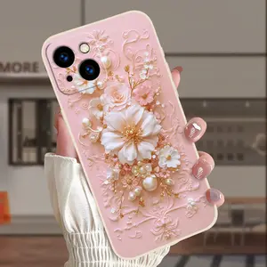 Suitable for iPhone 11, 12, 13, 14, 15, 16 Plus Pro Pro Max XS Max XR XS/X 16E Silicone Phone Case, High-end Fashion, Floral Pattern