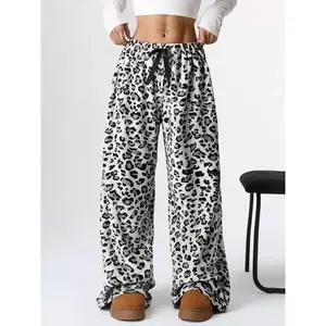 Comfort Women's Fuzzy Plush Pajama Pants Drawstring Elastic Waist Wide Leg Teddy Pj Bottoms Lounge Pants Casual